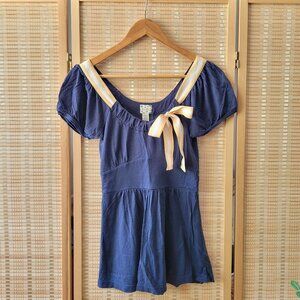ANTHROPOLOGIE RIC RAC Blue Ribbon Puffy Sleeve Top
